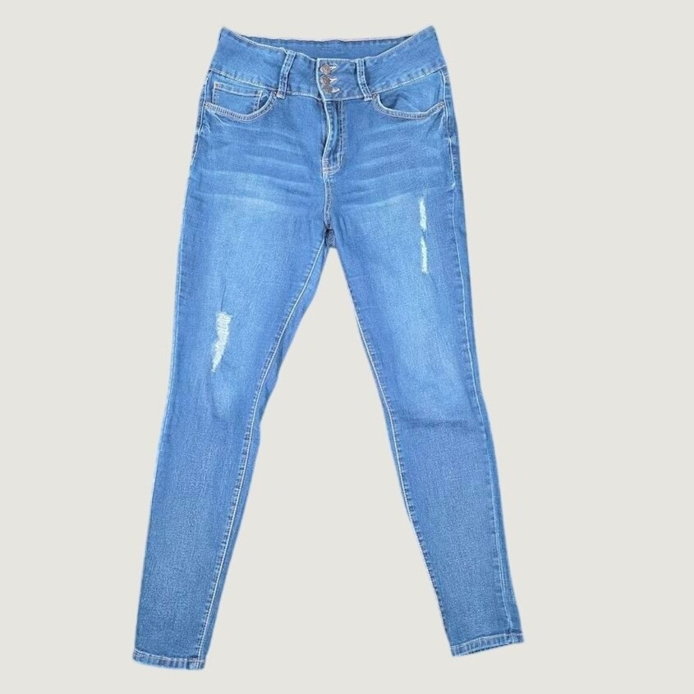 YMI Jeans Juniors High Rise Skinny Distressed Medium Wash Denim Size 11/30